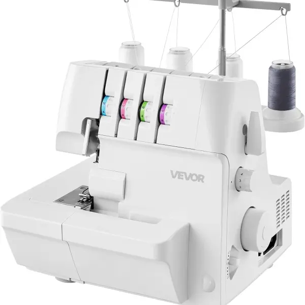 VEVOR Serger Overlock Sewing Machine, 1250 Stitches Per Minute, 2-3-4 Thread Capability, 0.7-2 Adjustable Differential Feed, with Free Arm and LED Light, Sewing Machine for Various Fabrics, White