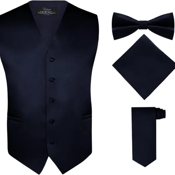 S.H. Churchill & Co. Men's 4 Piece Vest Set, with Bow Tie, Neck Tie & Pocket Hankie