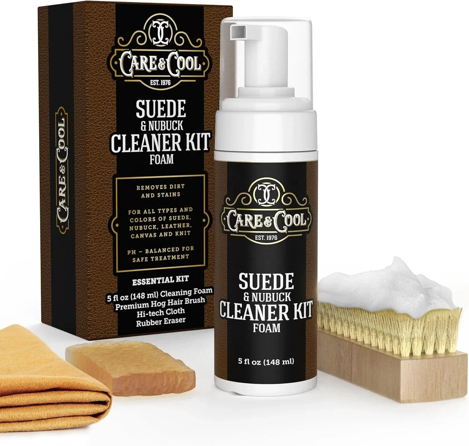 Care & Cool Suede and Nubuck Cleaner Foam Kit (5 oz) - Revitalizes and Refreshes Shoes, Boots, Clothes, and Furniture