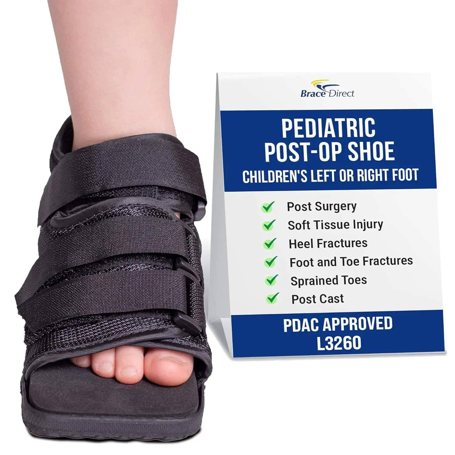 Pediatric Post Op Shoe for Kids – Recovery Shoe for Children with Square Toe, Rocker Sole and Adjustable Straps for After Surgery Protection of Broken Toes or Foot Injuries L3260 (L -