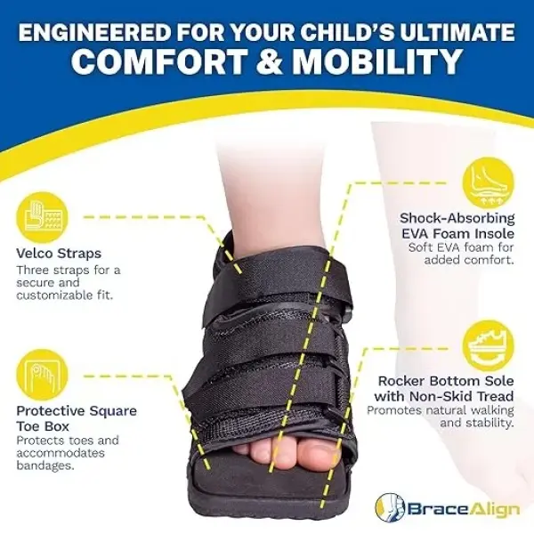 Pediatric Post Op Shoe for Kids – Recovery Shoe for Children with Square Toe, Rocker Sole and Adjustable Straps for After Surgery Protection of Broken Toes or Foot Injuries L3260 (L -