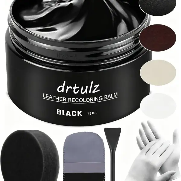 Black Leather Recoloring Balm, Leather Color Restorer Conditioner, Leather Repair Kits for Vinyl Furniture, Sofa, Car Seats, Shoes - Repair Leather Color on Faded & Scratched Leather Couches