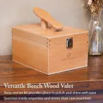 FootFitter Beech Wood Valet Box, Premium Shoe Shine Organizer with Classic Storage for Polish, Brushes, Cloths & Tools