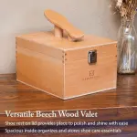 FootFitter Beech Wood Valet Box, Premium Shoe Shine Organizer with Classic Storage for Polish, Brushes, Cloths & Tools