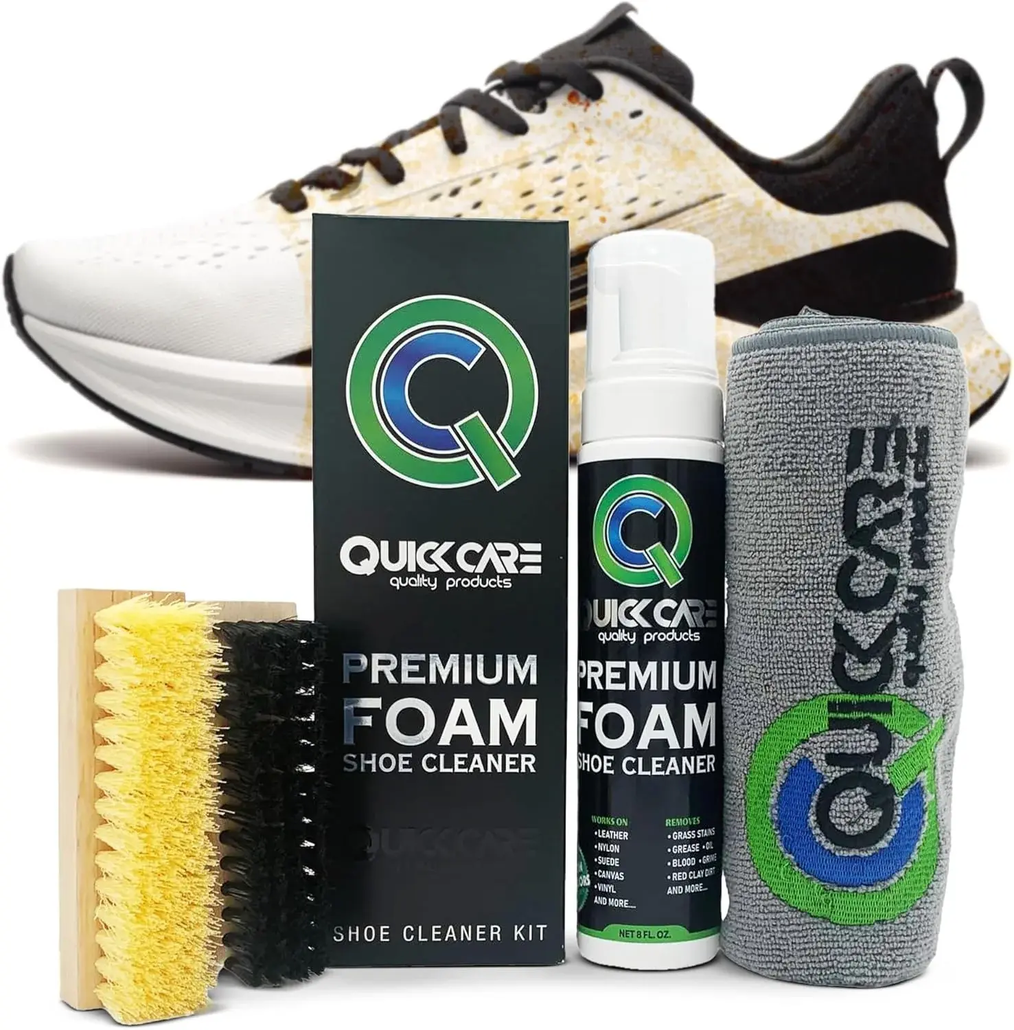 Premium Foam Shoe Cleaner Kit with Brush, Towel, and Protector for Sneakers, Shoes, Leather, Suede, Boots, and White Sole Cleaning, 8 oz