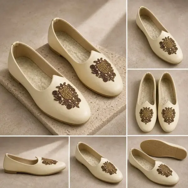 Men's Punjabi Jutti Cream Loafers Slip On Flats Shoes Ethnic Handmade Sherwani Mojari Indian Juti