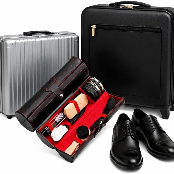 Shoe Shine Kit for Leather Shoes & Boots – 9 Piece Shoe Care Kit for Cleaning, Polishing & Restoration with Horsehair Brush, Shoe Polish, Cloth, Shoehorn & Travel Case for Leather Care
