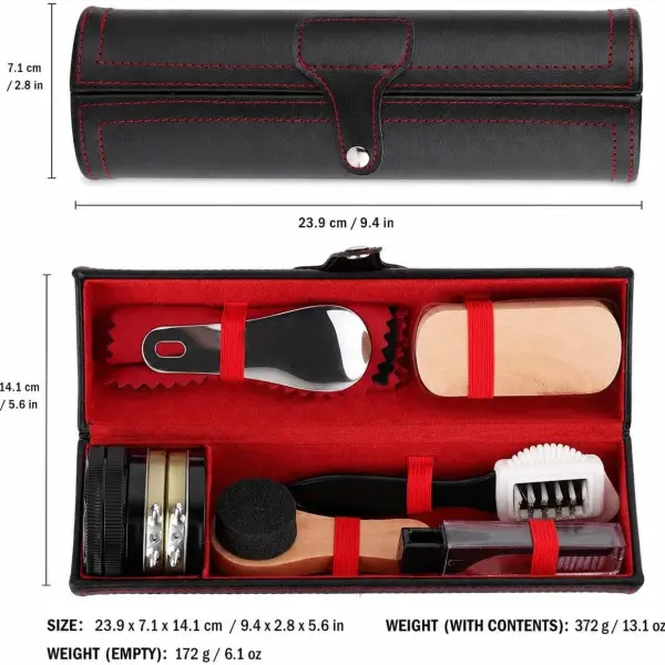 Shoe Shine Kit for Leather Shoes & Boots – 9 Piece Shoe Care Kit for Cleaning, Polishing & Restoration with Horsehair Brush, Shoe Polish, Cloth, Shoehorn & Travel Case for Leather Care