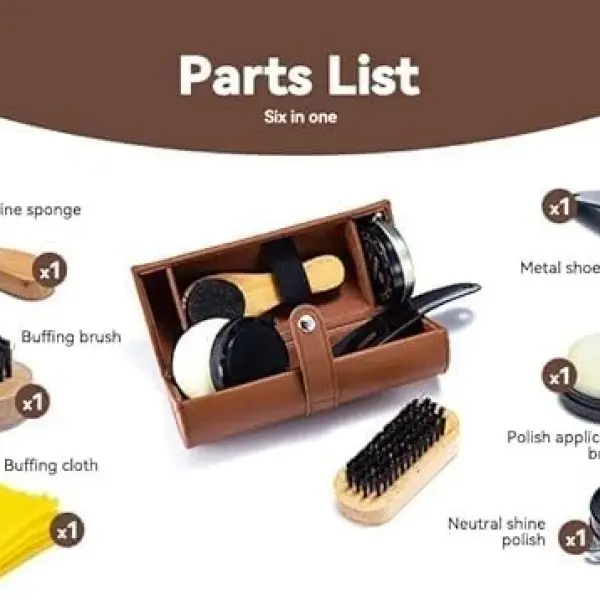 Shoe Shine Kit for Leather Shoes & Boots – 9 Piece Shoe Care Kit for Cleaning, Polishing & Restoration with Horsehair Brush, Shoe Polish, Cloth, Shoehorn & Travel Case for Leather Care