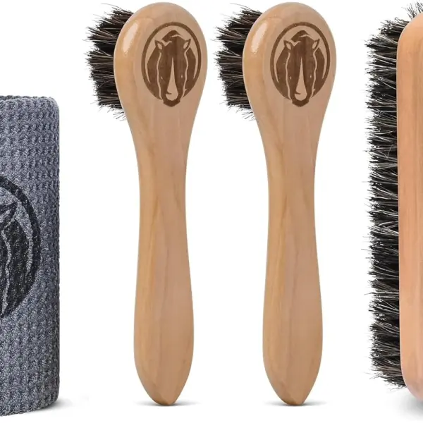 Rhino Wax - Horse Hair Brushes - Ideal for Boot or Shoe Brushes - Soft Non-Scratching Horsehair Bristles - Comfy Hard Wood Handle for Cleaning, Polishing, Shining Leather Boots or Shoes