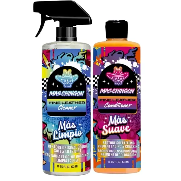 Mas Chingon Fine Leather Cleaner and Fine Leather Conditioner Kit for Use on Leather Apparel, Furniture, Car Interiors, Shoes, Boots, Bags & More (2-16 fl oz Bottles)