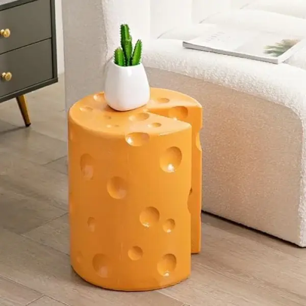 Cheese Shaped Resin Footrest Stool, Creative Cartoon Accent Seat for Bedroom Decor, Lightweight Garden Ottoman Side Table with Anti-Slip Base, Easy Care Home Furniture Accessory