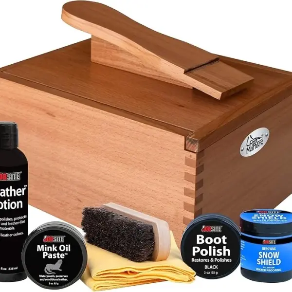 FOOTMATTERS Shoe Shine Valet Box - Hardwood Boot & Shoe Care