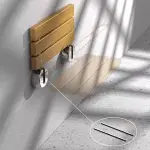 Shower Bench Modern Wood Folding Shower Seat Bench Brushed Wall Mounted Shower Bench Entryway Shoe-Changing Stool(Silver)