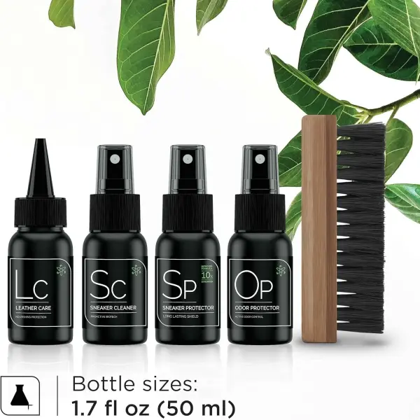 SNEAKER LAB Deluxe Shoe Care Cleaning Kit | Cleaner + Protector + Deodorizer + Leather Conditioner + Premium Brush | 1.7 Fl Oz Bottles