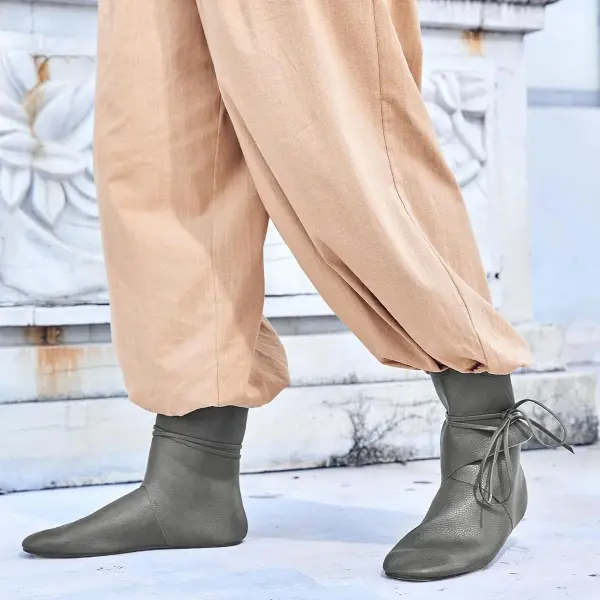 Syktkmx Mens Renaissance Boots Slip on Lace Up Medieval Cosplay Western Pirate Viking Tied Halloween Cuff Shoes