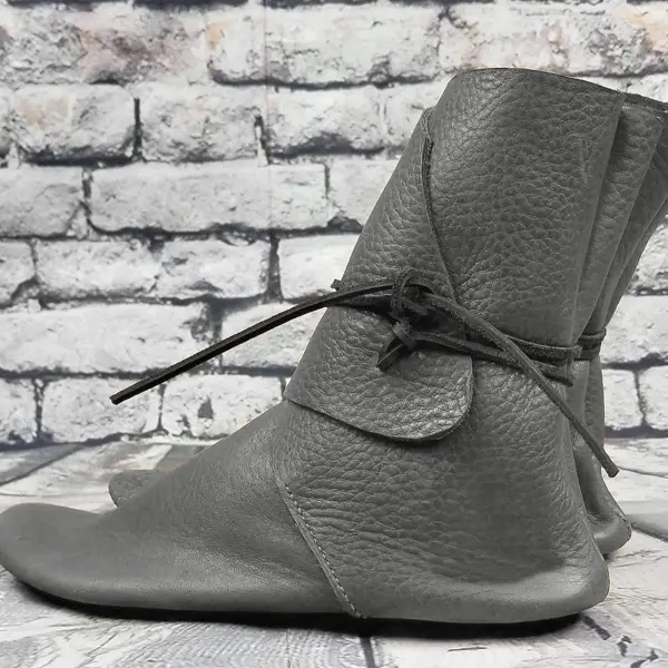 Syktkmx Mens Renaissance Boots Slip on Lace Up Medieval Cosplay Western Pirate Viking Tied Halloween Cuff Shoes