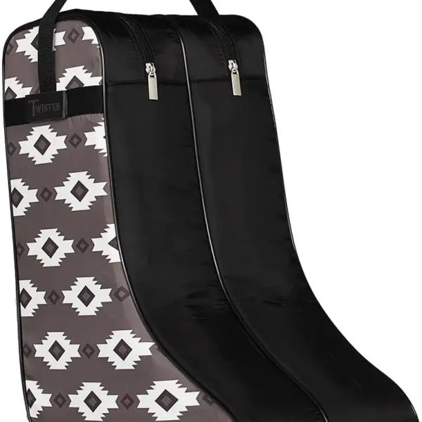 M&F Western Products TWISTER Boot Bag, Black with Grey and White Southwestern Pattern, Nylon Handles and Gussets