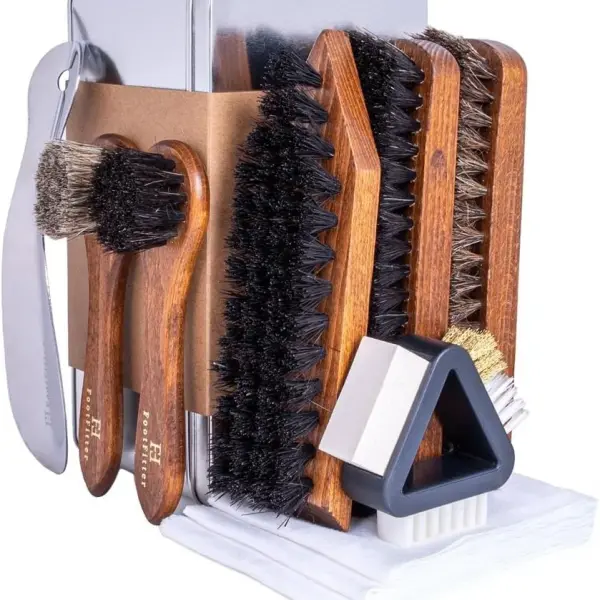 FootFitter Ultimate Shoe Care Kit with Premium Shine Brushes & Suede Tools | Lifts Surface Dirt, Enhances Natural Finish & Helps Maintain Texture on Leather, Nubuck & Other Materials (Made in Germany)