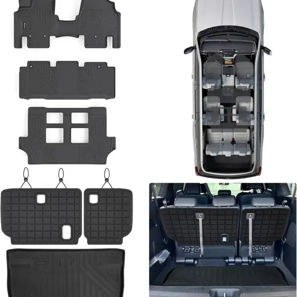 Floor Mats & Cargo Liners for 2011-2016 2017 Honda Odyssey, TPE All Weather Protection Car Floor Liners with Trunk Mat & Backrest Mat Accessories
