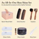 FootFitter Beech Wood Valet Box, Premium Shoe Shine Organizer with Classic Storage for Polish, Brushes, Cloths & Tools