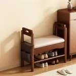 Solid Wood Shoe Storage Bench with Padded Seat and Arm Entryway Bench with Shelf Shoes Organizer Rack for Front Door Entrance Hallway(45 * 30 * 64cm/17.7 * 11.8 * 25.2in)
