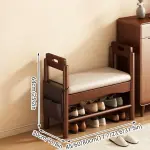 Solid Wood Shoe Storage Bench with Padded Seat and Arm Entryway Bench with Shelf Shoes Organizer Rack for Front Door Entrance Hallway(45 * 30 * 64cm/17.7 * 11.8 * 25.2in)