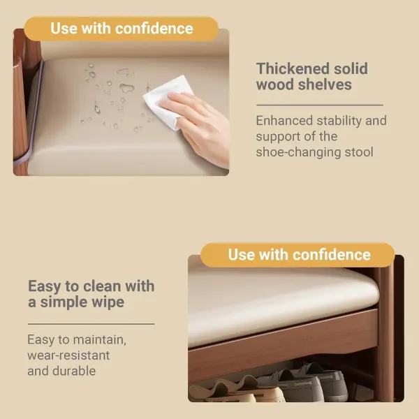 Solid Wood Shoe Storage Bench with Padded Seat and Arm Entryway Bench with Shelf Shoes Organizer Rack for Front Door Entrance Hallway(45 * 30 * 64cm/17.7 * 11.8 * 25.2in)