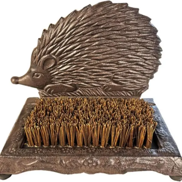 Rust Brown Cast Iron Hedgehog Shoe Brush - 6.6 Inch Height with Heavy Duty Bristles, Decorative Home Accessory for Shoe Cleaning HC3101