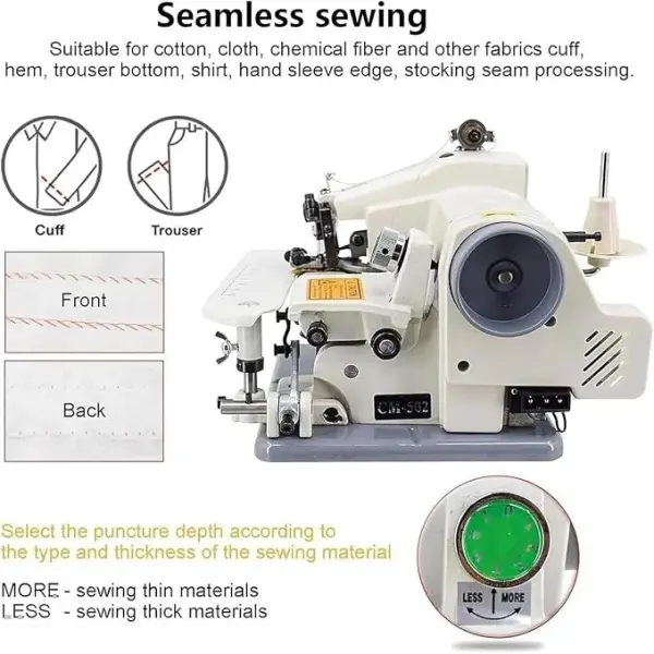 Portable Blind Hemming Machine 1200RPM, Adjustable Stitch Pitch 3-8mm, Single Needle Chain Stitcher for Pants Cuffs, Includes Foot Pedal & Needles, Compact Electric Sewing Tool