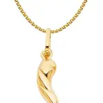 Ioka 14K Yellow Gold Twisted Cornicello Italian Fortune Horn Charm Pendant with 1.2mm Flat Open Wheat Chain Necklace