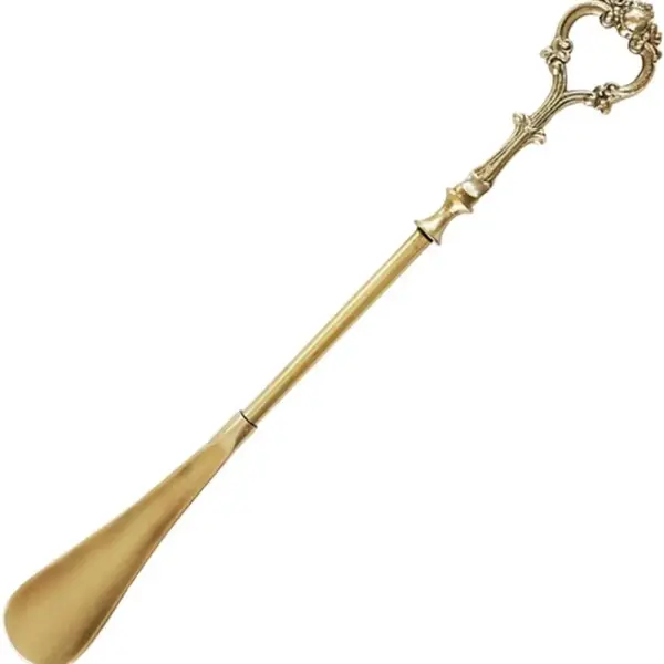Long Handle Brass Shoehorn, Vintage European Design for Easy Shoe Wearing, Ideal for Elderly & Home Use, Durable Shoe Lifter for Effortless Dressing