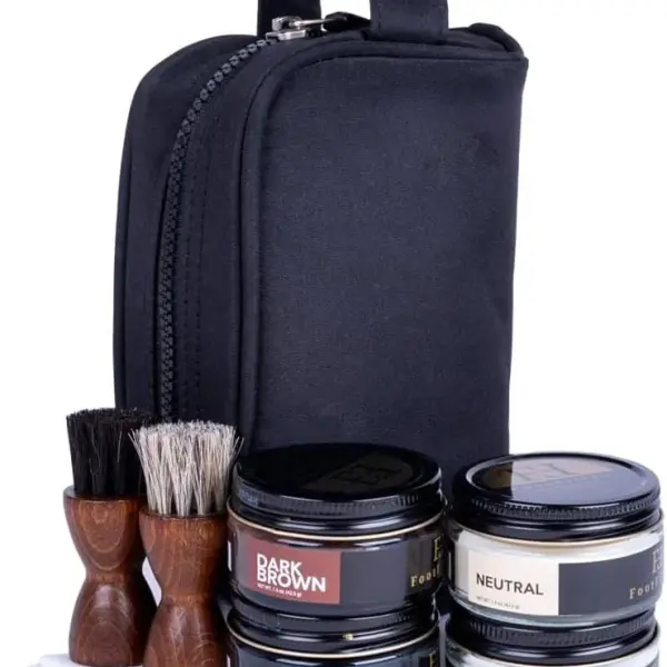 FootFitter Premium Shoe Cream Polish Kit – Leather Conditioning Creams, Shine Cloths, Applicators & Shoe Care Travel Bag