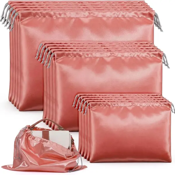 15 Pcs Premium Satin Dust Bags Set with Drawstring - Champagne Color, 3 Sizes (40x30cm/50x40cm/60x50cm) for Handbags, Purses, Shoes, Boots & Accessories Storage
