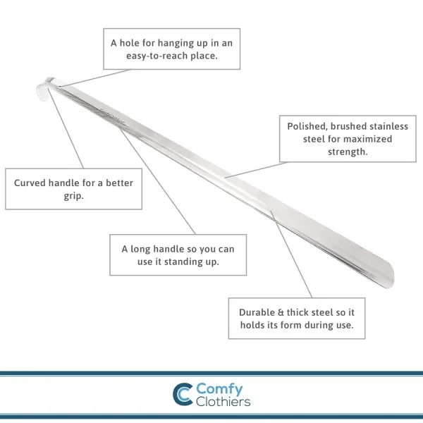 Comfy Clothiers - 23-inch Long Handle Steel Shoe Horn - Multifunctional Stainless Steel for Men, Women, Seniors - 100% Stainless Steel Shoehorn for Shoes & Boots