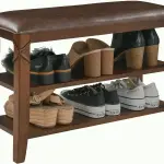 Shoe Storage Bench with Solid Wood Legs, No-tool Assembly, 2-Tier Entry Shoe Rack Bench with PU Cushion, Shoe Organizer, Holds Up to 300 lb, 11.4 x 27.5 x 18.3, Cherry Leg and Embossed Brown HXDDR200