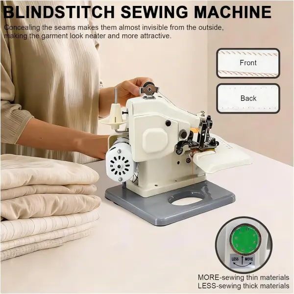 Desktop Blindstitch Sewing Machine 1250 SPM Hemmer Adjustable Stitch Ratio Metal Body for Cuffs Skirts Draperies Portable Compact Design