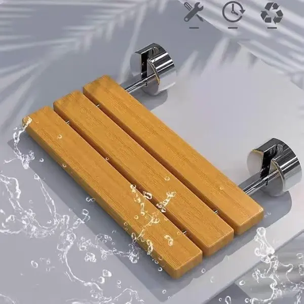 Shower Bench Modern Wood Folding Shower Seat Bench Brushed Wall Mounted Shower Bench Entryway Shoe-Changing Stool(Black)