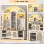 LUMISOL Arched Hall Tree with LED Light, Wide Entryway Bench with Bench and Shoe Storage, White+Walnut