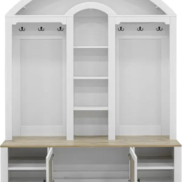 LUMISOL Arched Hall Tree with LED Light, Wide Entryway Bench with Bench and Shoe Storage, White+Walnut