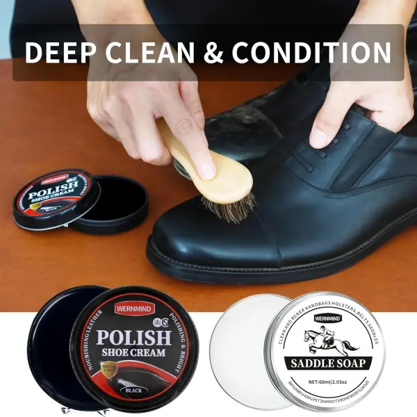 Black Brown Shoe Polish Kit Saddle Soap Mink Oil Shoe Shine Kit Boots Leather Conditioner Cream Wax Care Set