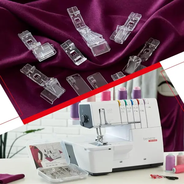 Bernette B68 Airlock Serger Sewing Machine | Adjustable Stitch Length, 1300SPM, LED Light, 5 Thread Options, Presser Foot Adjustment | Free 6 Pcs Overlock Foot Kit & 7 Pcs Coverstitch Foot Kit