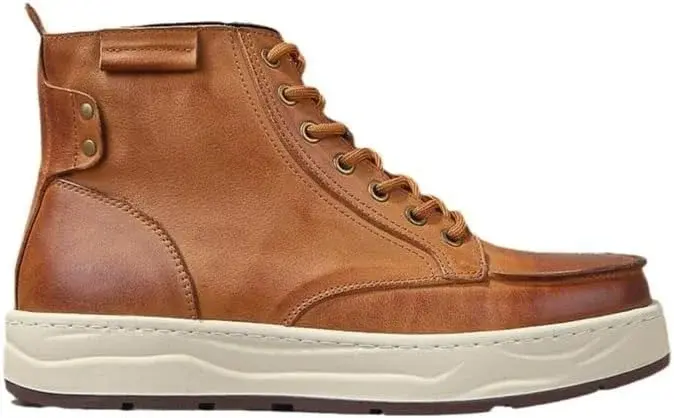 Men's High-top Lace-up Casual Leather Boots Brushed Color Design Board Shoes Breathable Comfortable Soft Sole Versatile Loose Suitable