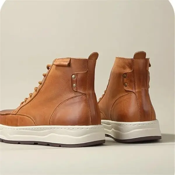 Men's High-top Lace-up Casual Leather Boots Brushed Color Design Board Shoes Breathable Comfortable Soft Sole Versatile Loose Suitable