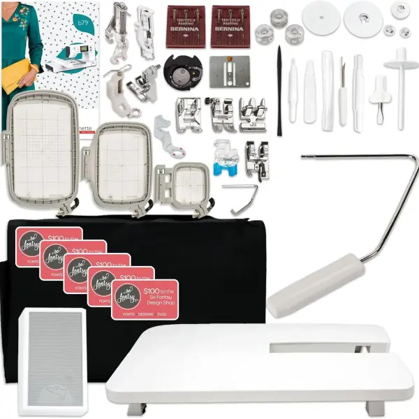 Bernette B79 6" x 10" Combo Sewing & Embroidery Machine with 123 Thread Spools, 200+ Accessory & Designs Package
