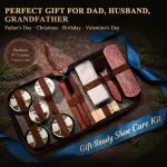 13-Pcs Complete Shoe Shine Kit & Leather Boot Care and Cleaning Kit - 100% Horsehair Brushes, Mink Oil, Saddle Soap, Shoe Polish Kit with Manual & Travel Case - Gift for Dad Husband Father