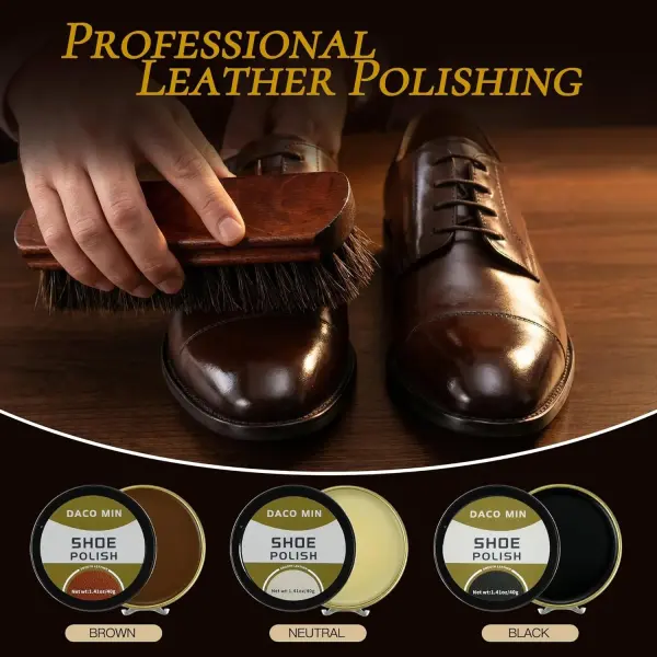 13-Pcs Complete Shoe Shine Kit & Leather Boot Care and Cleaning Kit - 100% Horsehair Brushes, Mink Oil, Saddle Soap, Shoe Polish Kit with Manual & Travel Case - Gift for Dad Husband Father
