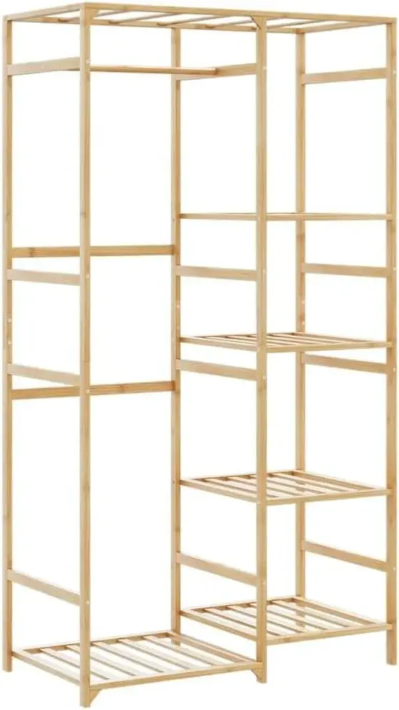 Natural Bamboo Clothes Rack 39.4 x 19.7 x 72.6 Inches, Ample Storage for Clothes Shoes Accessories, Durable Minimalist Design for Bedroom Hallway, Easy Care Versatile