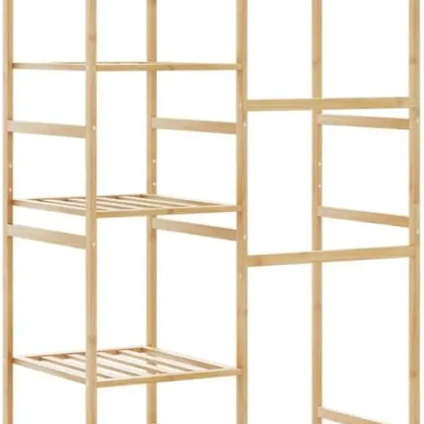 Natural Bamboo Clothes Rack 39.4 x 19.7 x 72.6 Inches, Ample Storage for Clothes Shoes Accessories, Durable Minimalist Design for Bedroom Hallway, Easy Care Versatile