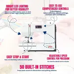 Bernette B37 Computerized Sewing Machine with LCD Display | Advanced Sewing & Quilting | 50 Stitches, One-Step Buttonhole, Automatic Needle Threader, Free Arm, LED Light |Adjustable Stitches